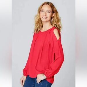 J. Jill Coral Cold Shoulder Long Sleeve Top Large‎ Minimalist Resortwear Flowy
